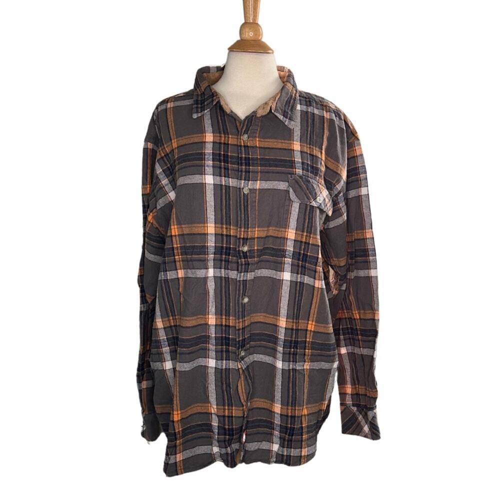 Legendary Whitetails Brown Orange Button Front Flannel Long Sleeve Shirt GG7